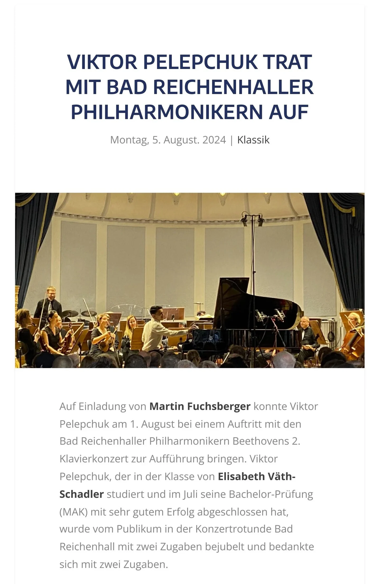 Viktor Pelepchuk trat mit Bad Reichenhaller Philharmonikern auf